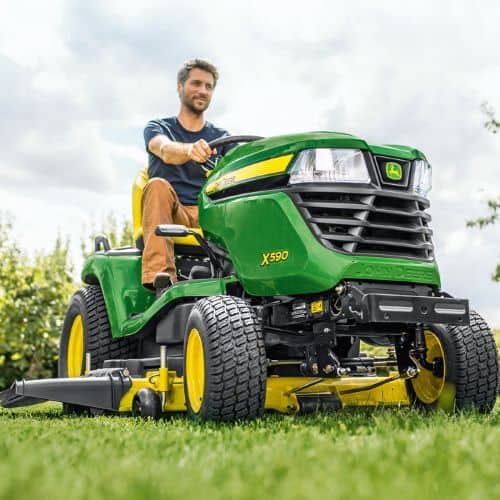 John Deere X590 Hi-Performance Side Discharge, Mulch & opt, Grass Collection Ride on Lawnmower